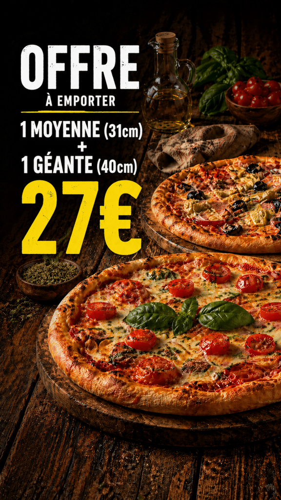 offre à emporter 1 moyenne + 1 géante